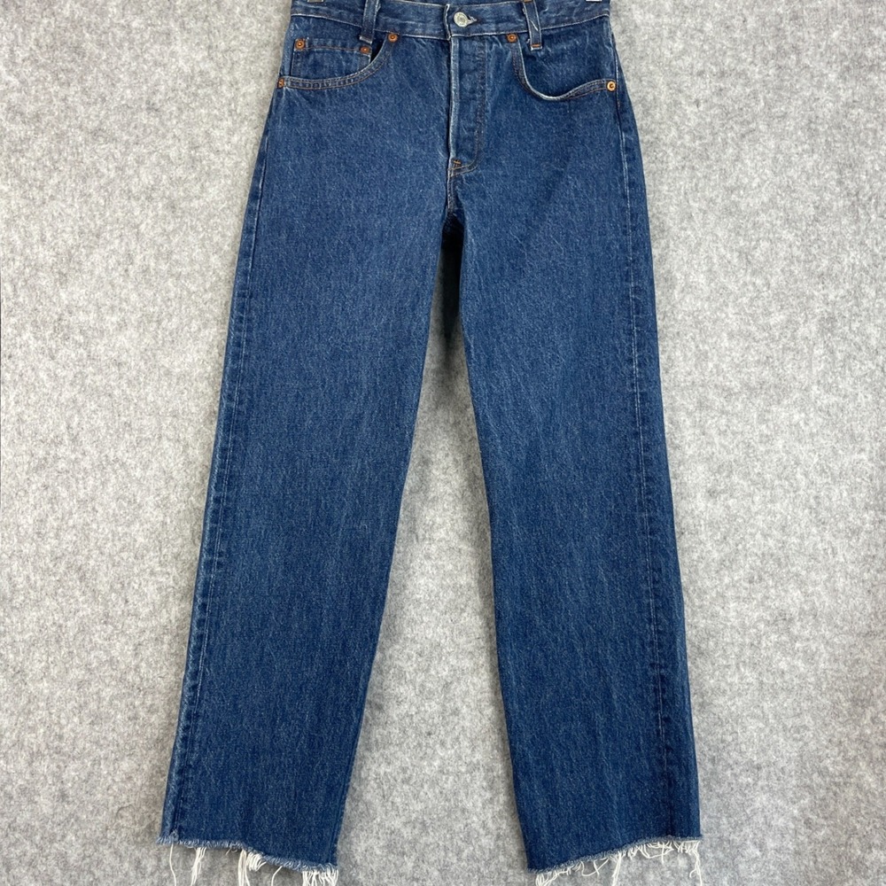 VTG 80s Levis 701 0115 Student Fit Jeans Womens 27x27 Medium‎ Wash Raw Hem USA